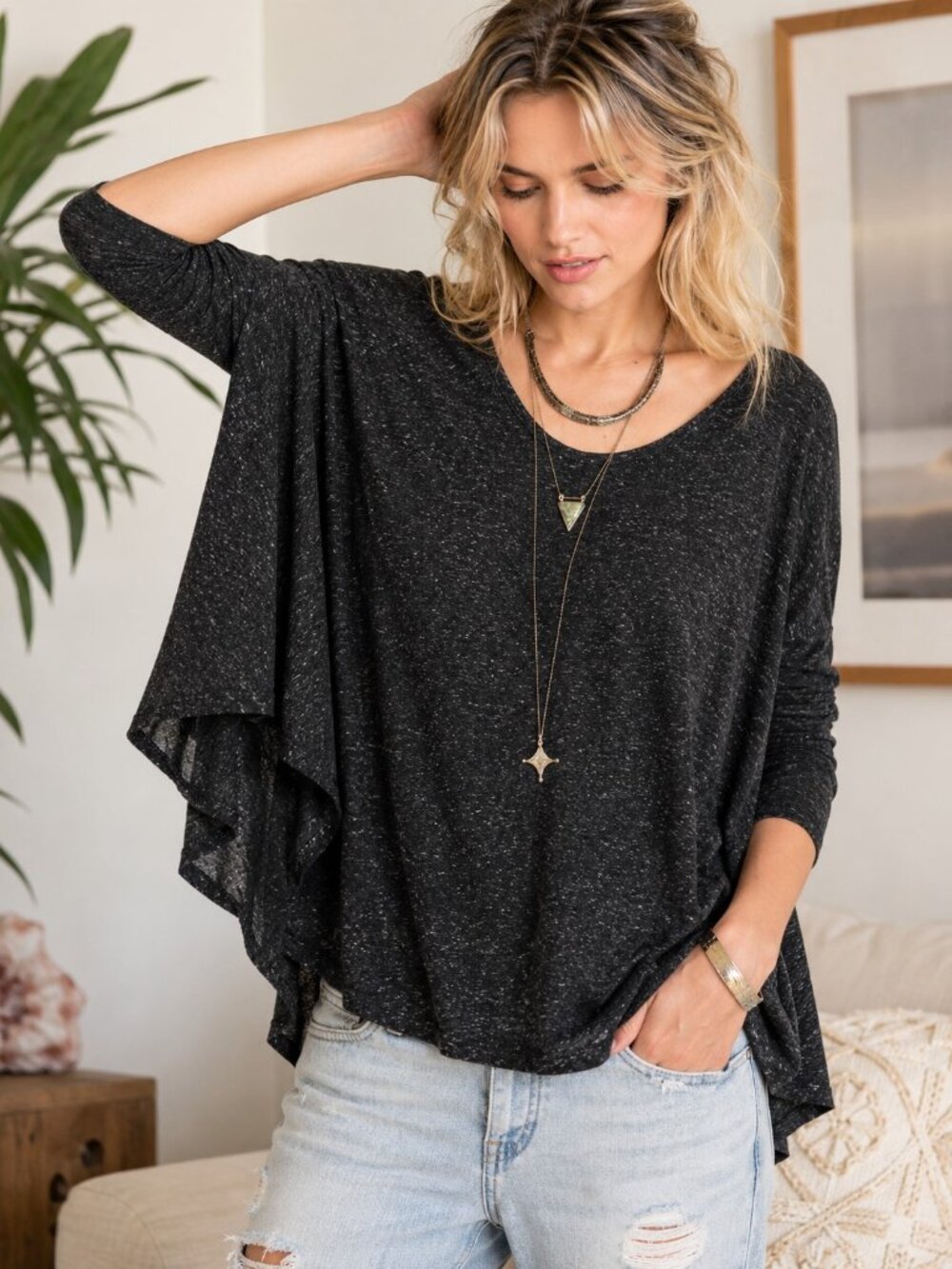 We The Free Free People Tambourine Swing Top Small Dark Charcoal Marled